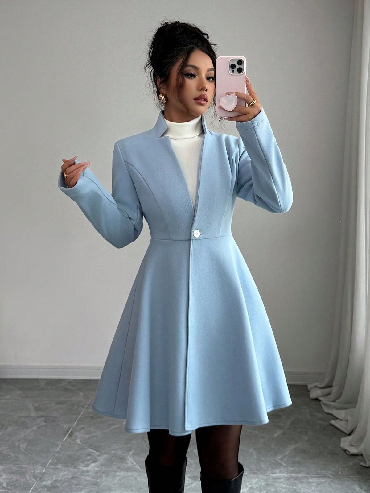 elegant outfits_Women's Autumn/Winter Stand Collar Single Button Waist Elegant Overcoat