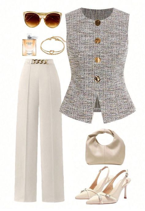 elegant outfits_Ellevyn Women's French Style Sleeveless Vest With Metal Button Shirt, Commute Wear Summer