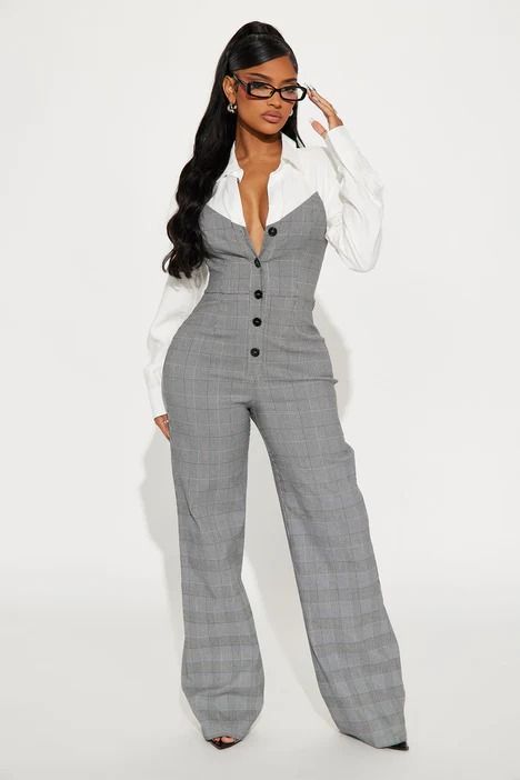 elegant outfits_Tactical Plaid Jumpsuit - Grey/combo | Fashion Nova