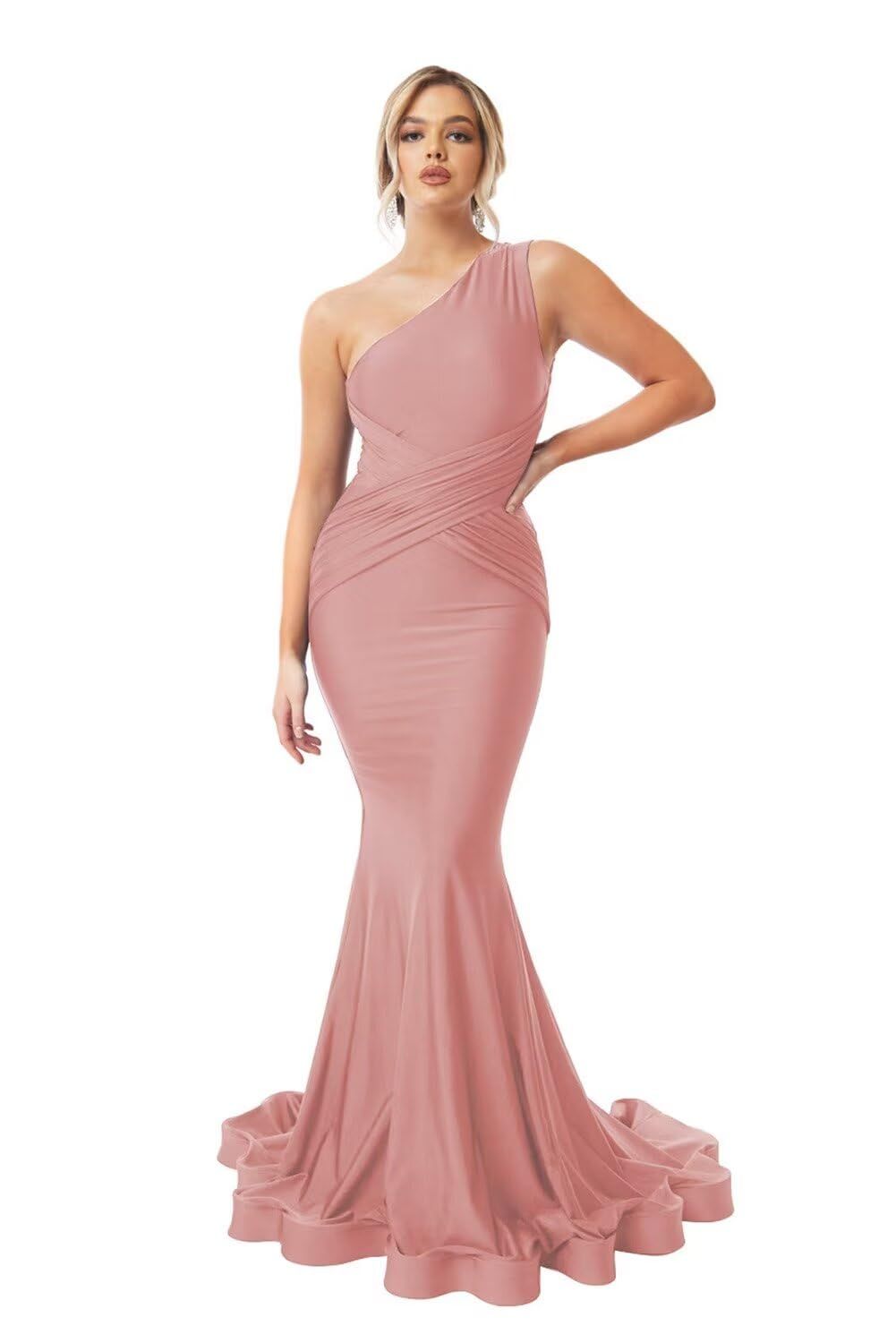 formal dresses_One Shoulder Mermaid Bridesmaid Dresses for Wedding Ruched Bodycon Prom Dress Long Formal Evening Gowns