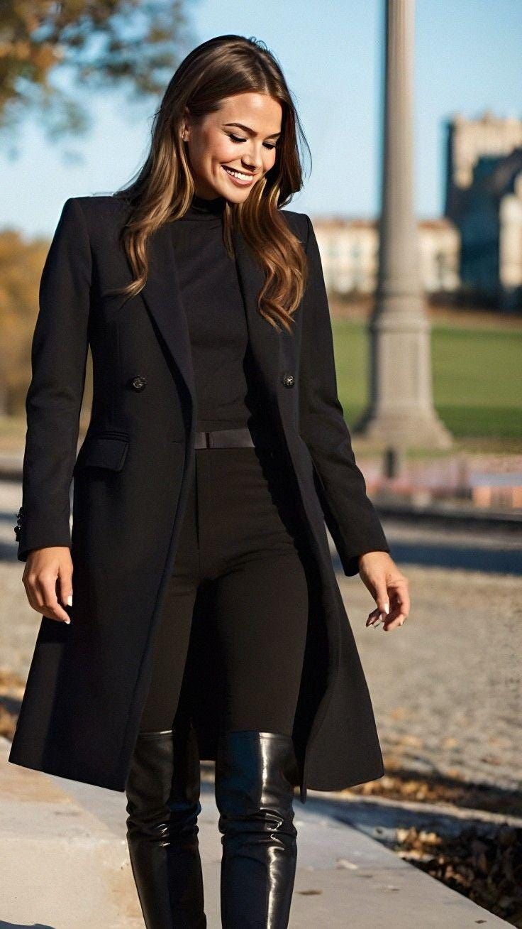 elegant outfits_Bespoke-Women Handmade Stylish Black Wool Women Long Trench Coat for Women Winter, Business' Professional & Casual Wear Gift For Girlfriend