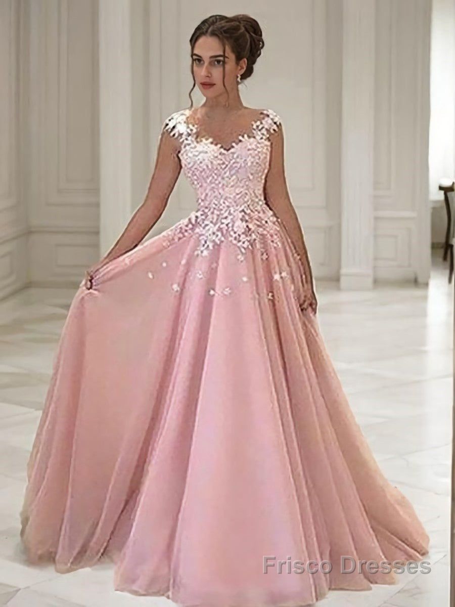 formal dresses_A-Line/Princess Sweetheart Floor-Length Tulle Evening Dresses With Appliques Lace - Picture Color / US6