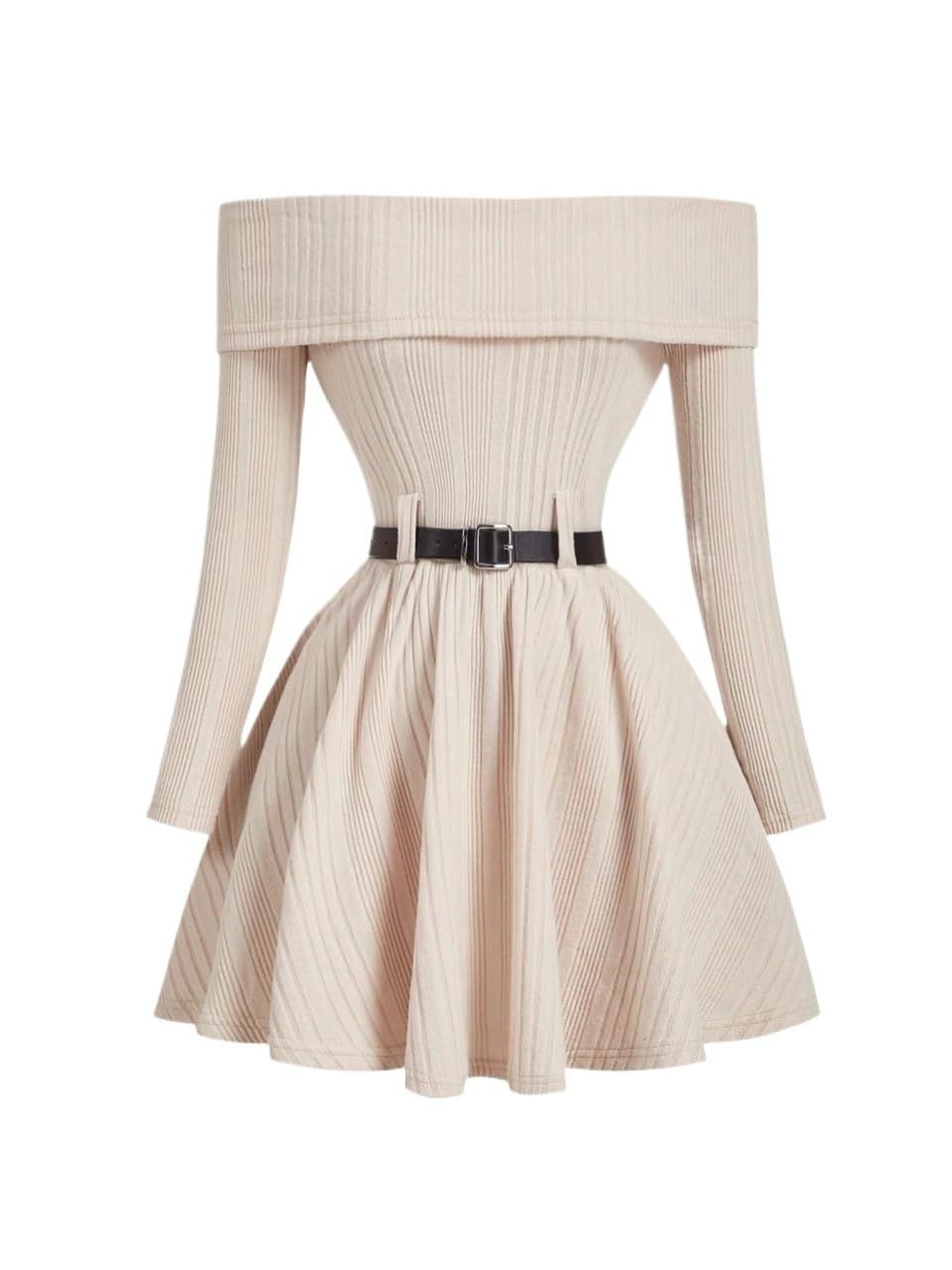 elegant outfits_ZWTYSS Regular Fit Casual A Line Off Shoulder Long Sleeve High Waist Dress Sexy for Womens