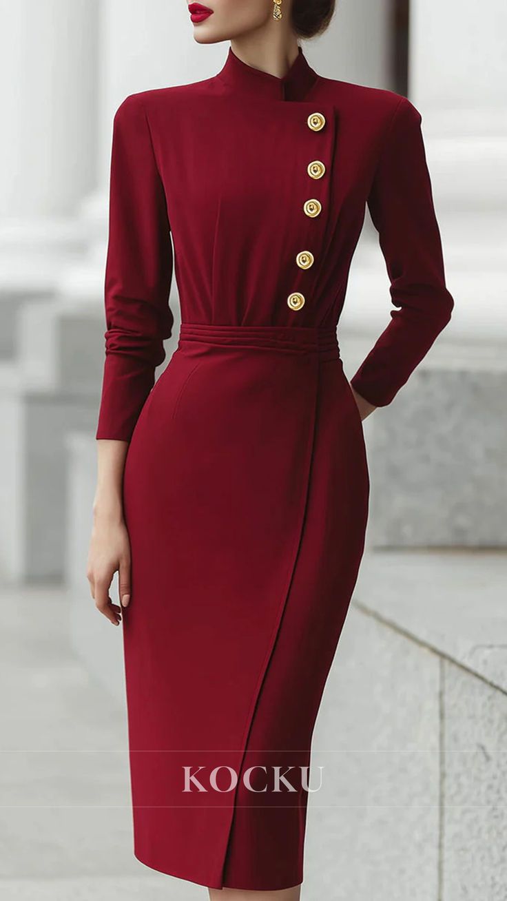 elegant outfits_Elegant Structured Button-Front Midi Dress