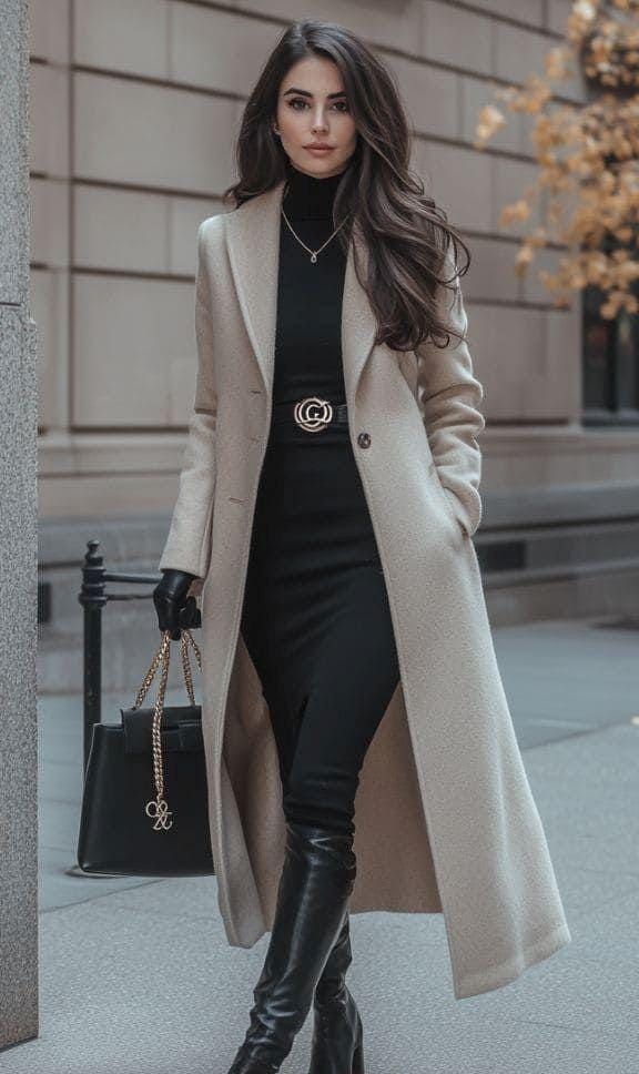 elegant outfits_Bespoke-Women Handmade Stylish Off-White Wool Women Long Trench Coat for Women Winter Business' Professional Casual Wear Gift For Girlfriend