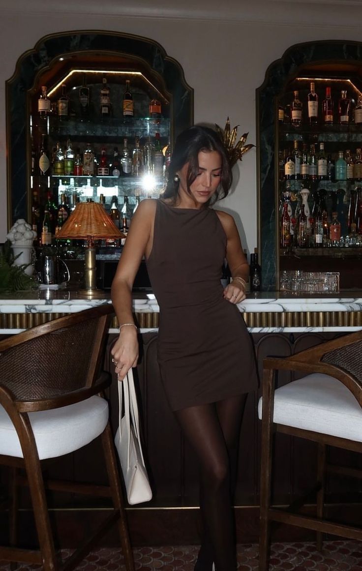 fancy outfits_Brown Boatneck Cocktail Dress Coastal Chic