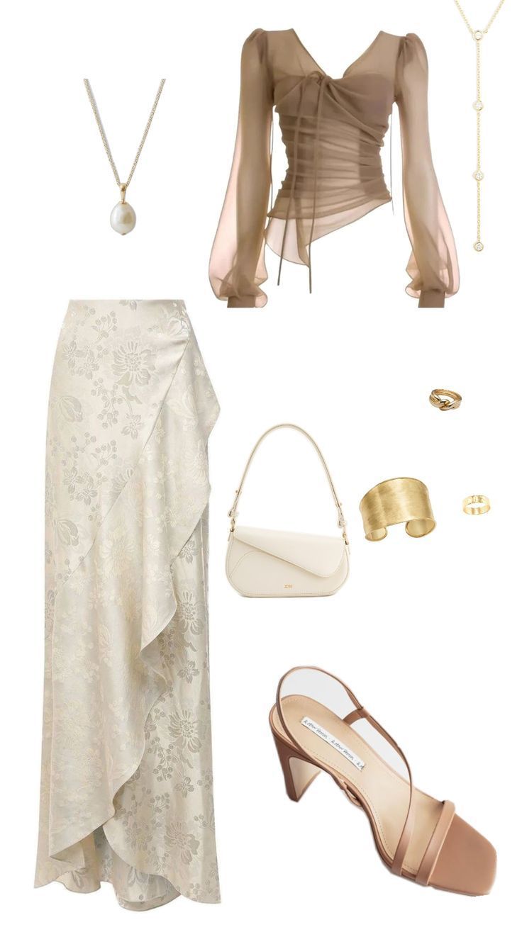 fancy outfits_إطلالة أنثوية أنيقة بدرجات النيود والذهبي ✨