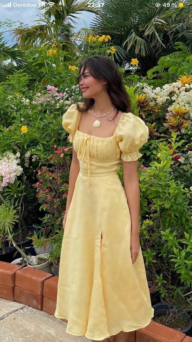 fancy outfits_Light Yellow A-line Prom Dress with Puff Sleeves P1673 - AS PHOTO / US4