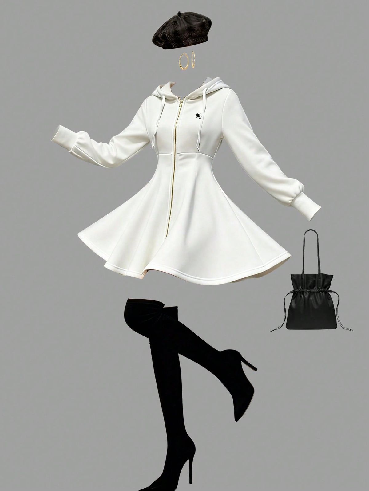 fancy outfits_Women's Casual Solid Color Hooded Dress, Autumn