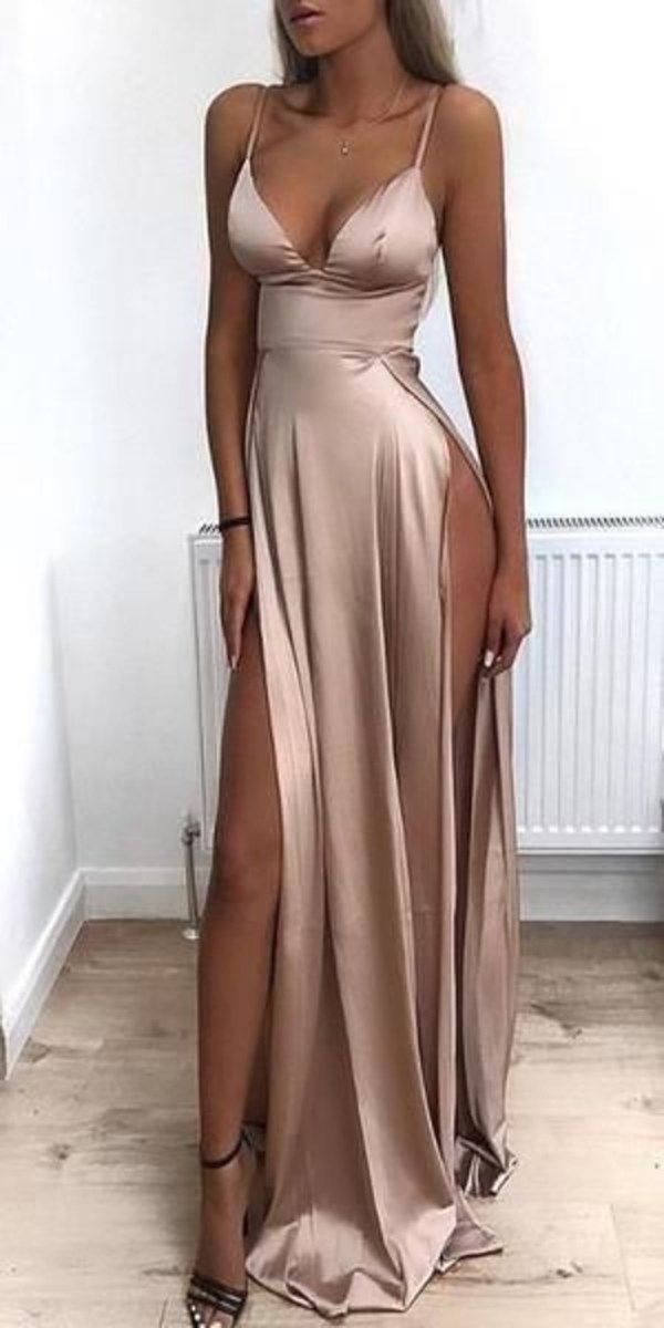 formal dresses_SGD068,Cheap Spaghetti Straps Side Split Simple Modest Sexy Prom Dresses, Evening dresses