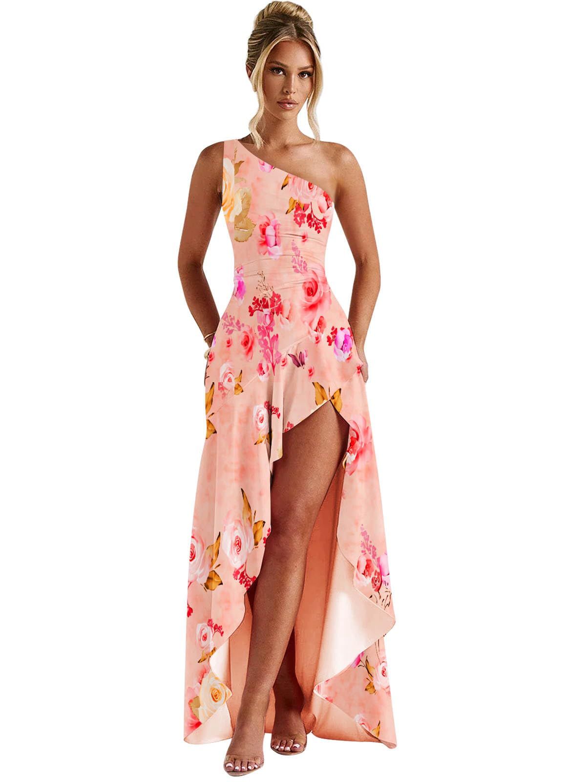 formal dresses_GUKARLEED One Shoulder Prom Dresses Ruffled Satin Bridesmaid Dress with Slit Backless Formal Evening Gowns for Wedding Guest