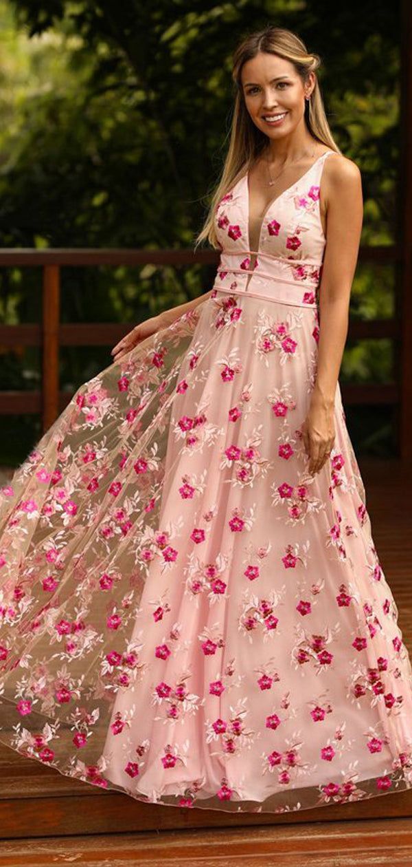 elegant dresses_Pink Tulle Rose Lace Sleeveless A-line Prom Dresses. PD00257 - US8 / Custom Color(leaving a note)