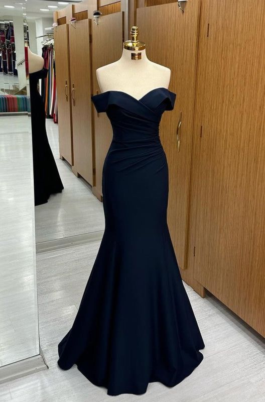 formal dresses_Black Off-the-shoulder Sweetheart Sleeveless Long Mermaid Prom Dress