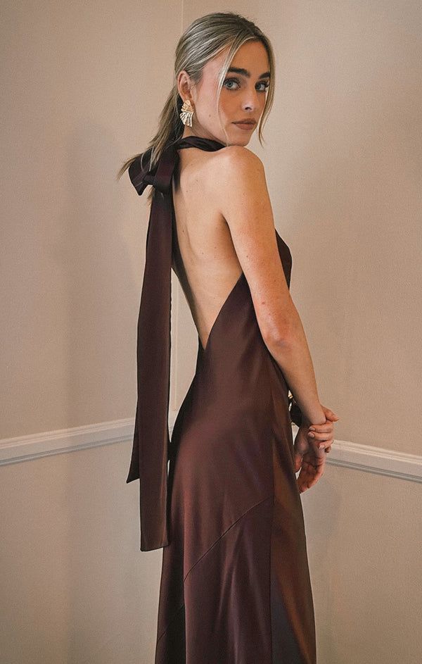 formal dresses_Lisa Maxi Dress ~ Chocolate Luxe Satin