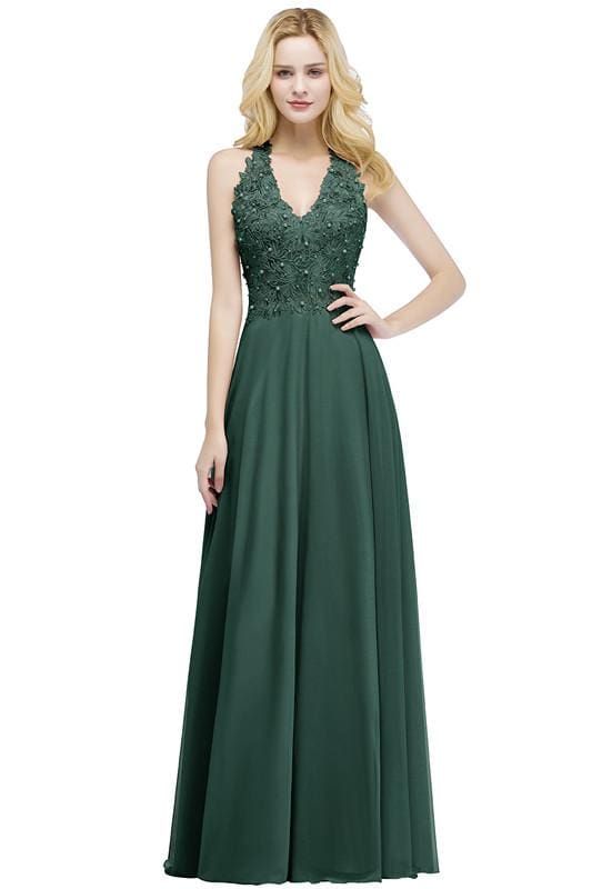 elegant dresses_Dusty Rose Evening Dress Lace Chiffon Long Bridesmaid Dresses - Green / US 10