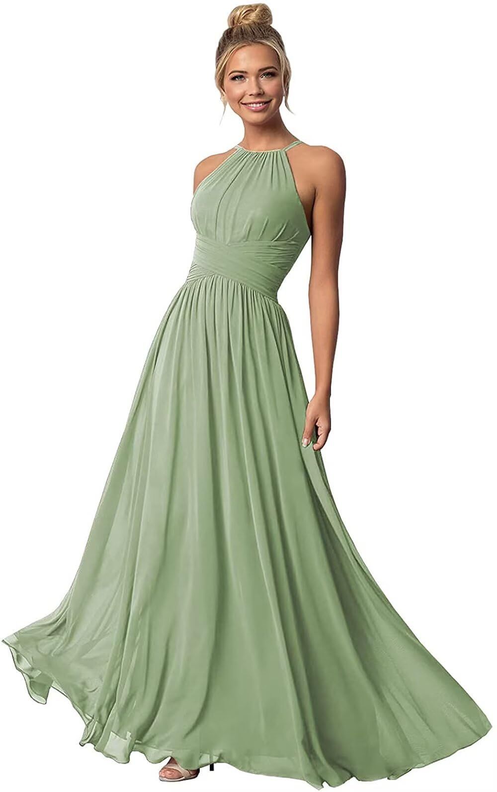 formal dresses_Clothfun Halter Corset Bridesmaid Dresses Long High Waist Pleated Formal Dress CYN012