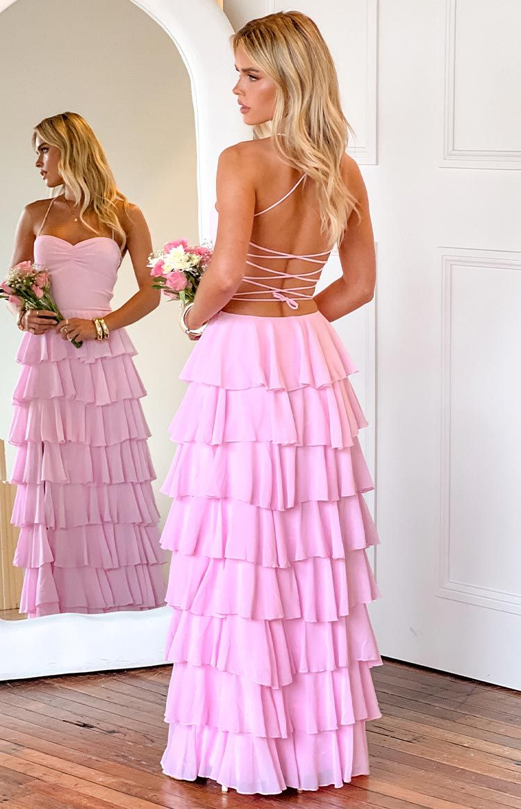 formal dresses_Georgie Pink Ruffle Maxi Dress