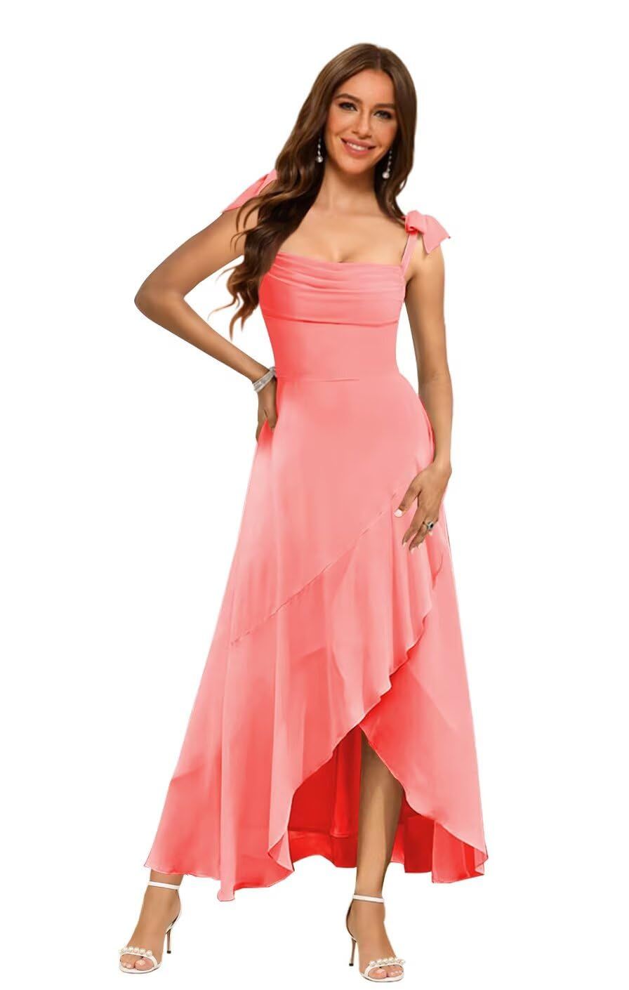 formal dresses_Raseal Chiffon High Low Bridesmaid Dress Square Neck Long A Line Prom Dress for Women RS170