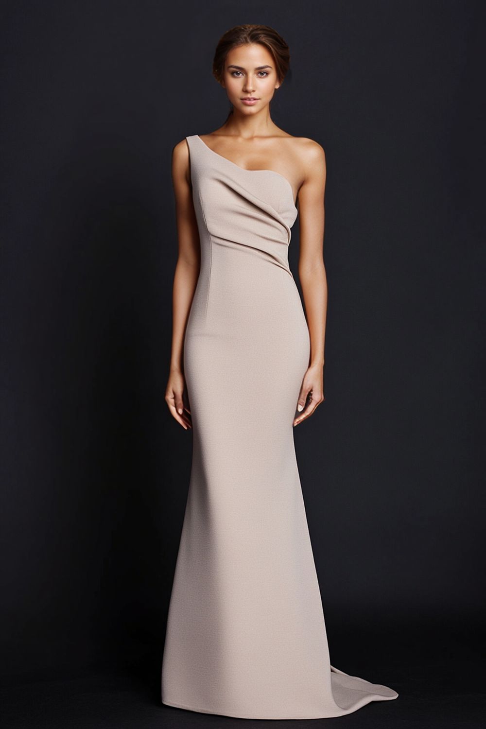 formal dresses_Khaki Mermaid One Shoulder Long Formal Dress
