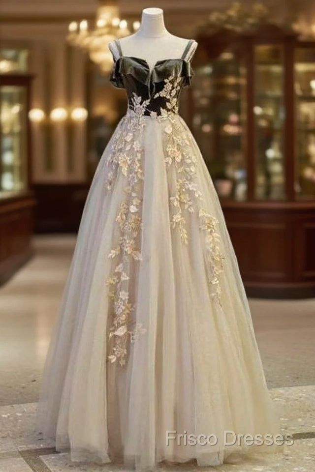 formal dresses_A Line Straps Tulle Long Formal Prom Dress Formal Dress - Picture Color / Custom Size