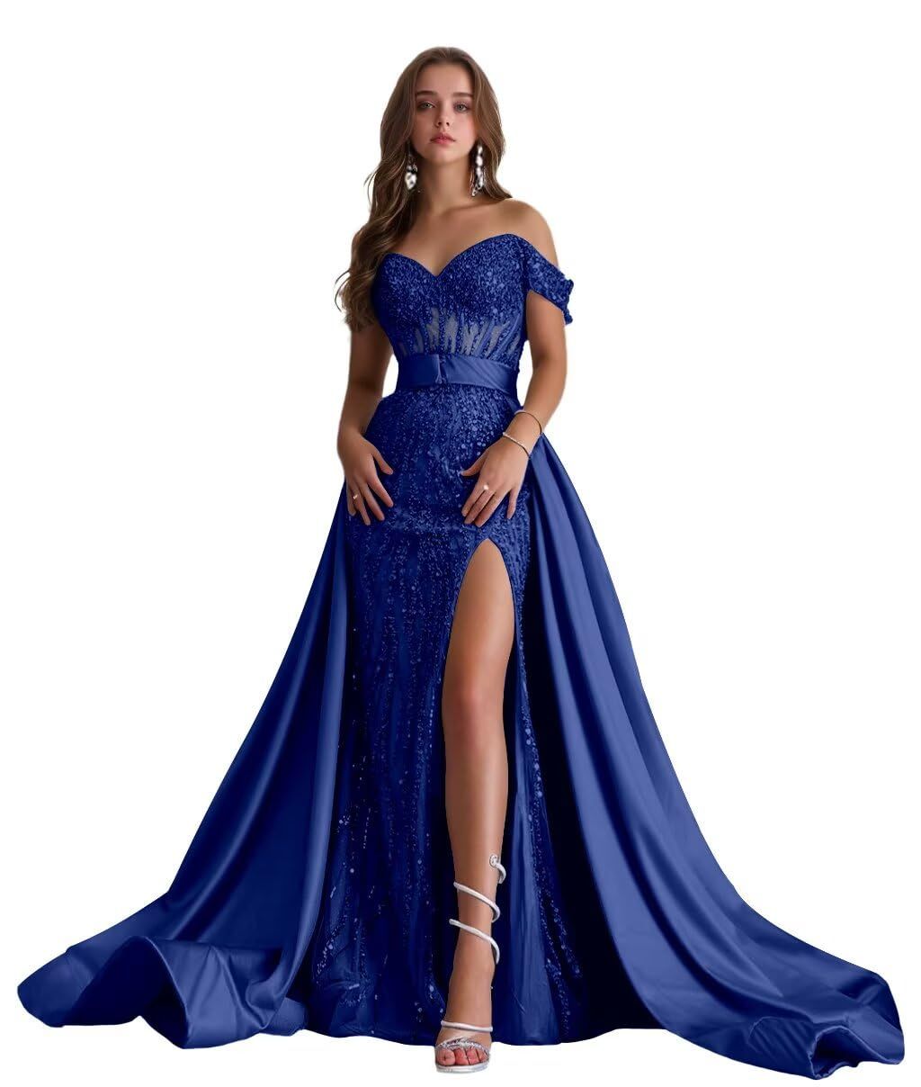 formal dresses_SXRJK Luxury Beaded Sequins Prom Dresses for Women 2025 with Slit Train Off The Shoulder Evening Gowns