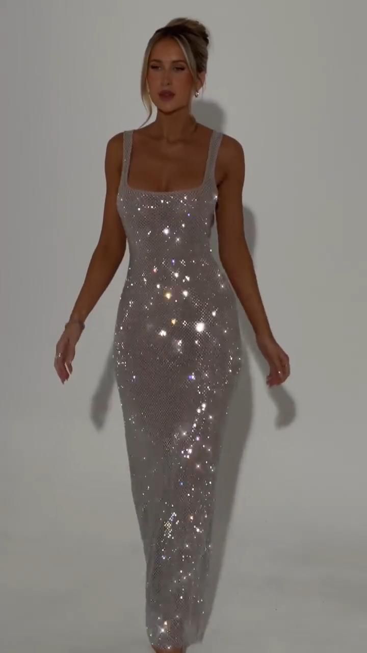 formal dresses_Eaksone - Sparkling Square Neck Sequined Maxi Dress