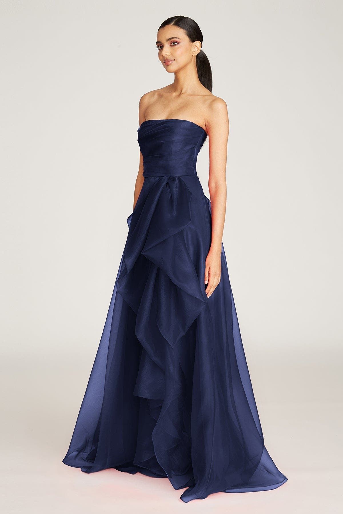formal dresses_Theia Teresa Strapless Draped Gown in Navy at Nordstrom, Size 14