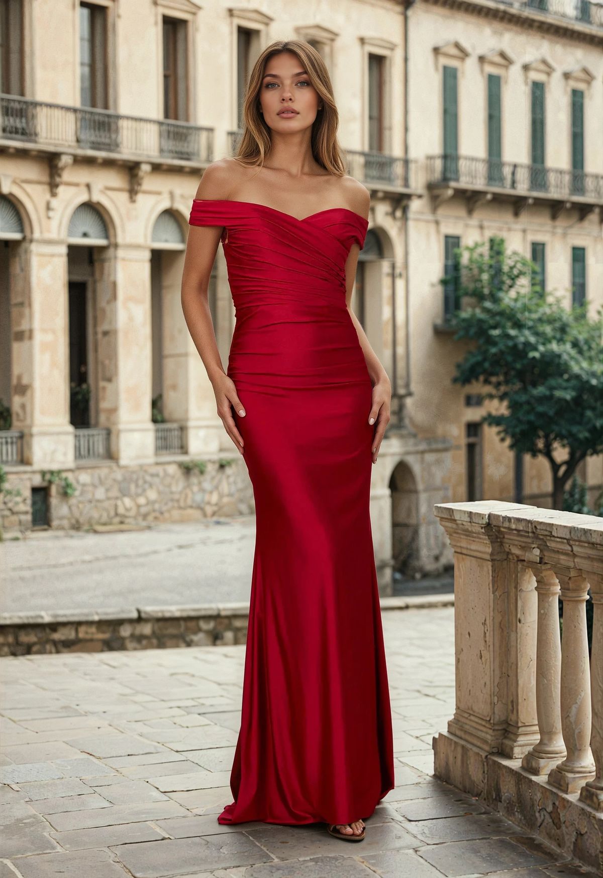formal dresses_Long Stretch Formal Off Shoulder Dress - Burgundy / 16