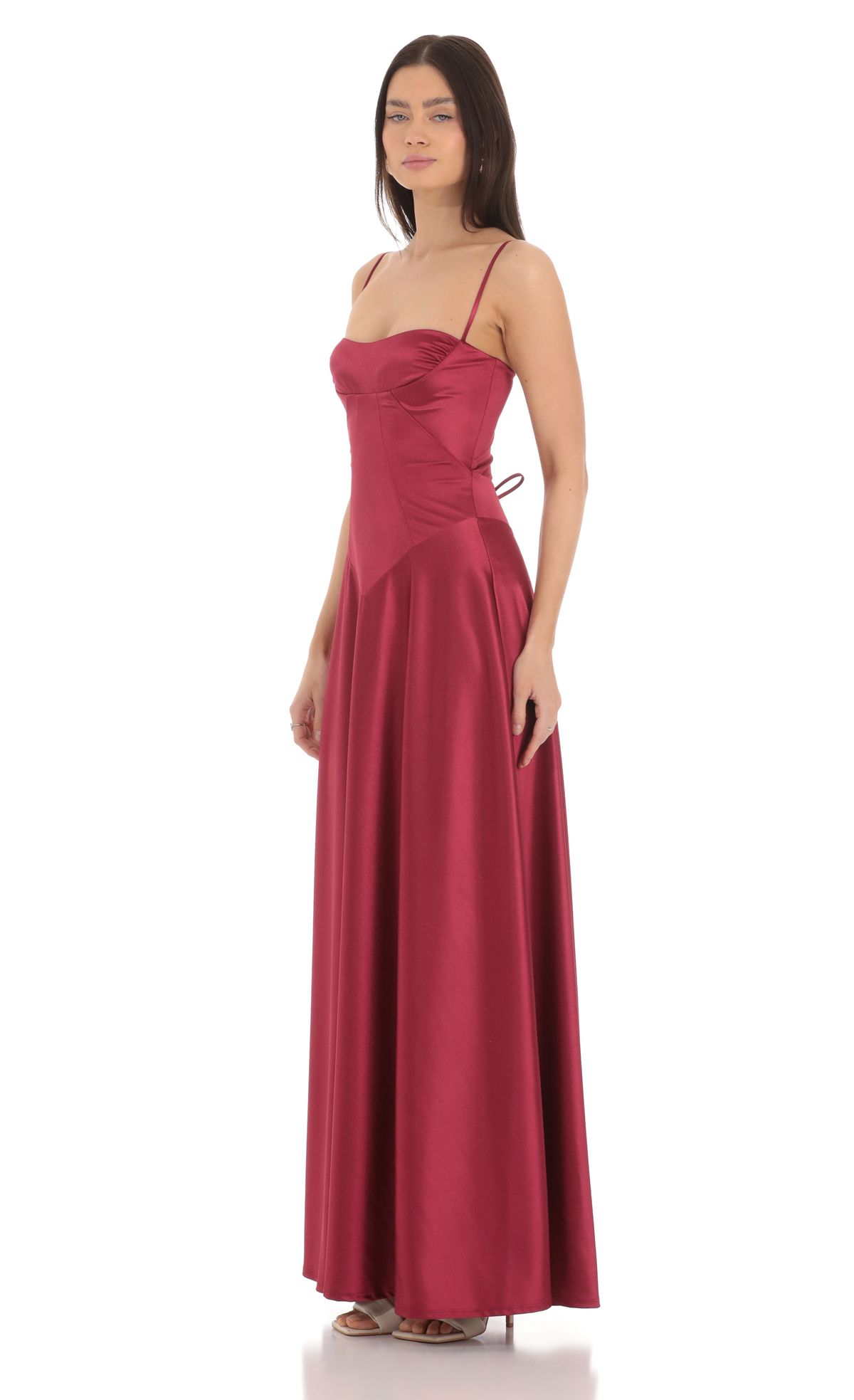 formal dresses_Satin Square Neck Maxi Dress in Maroon