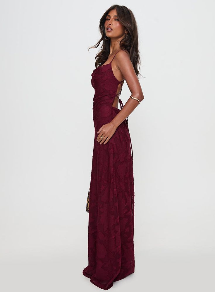 formal dresses_Celena Maxi Dress Burgundy Burnout Petite