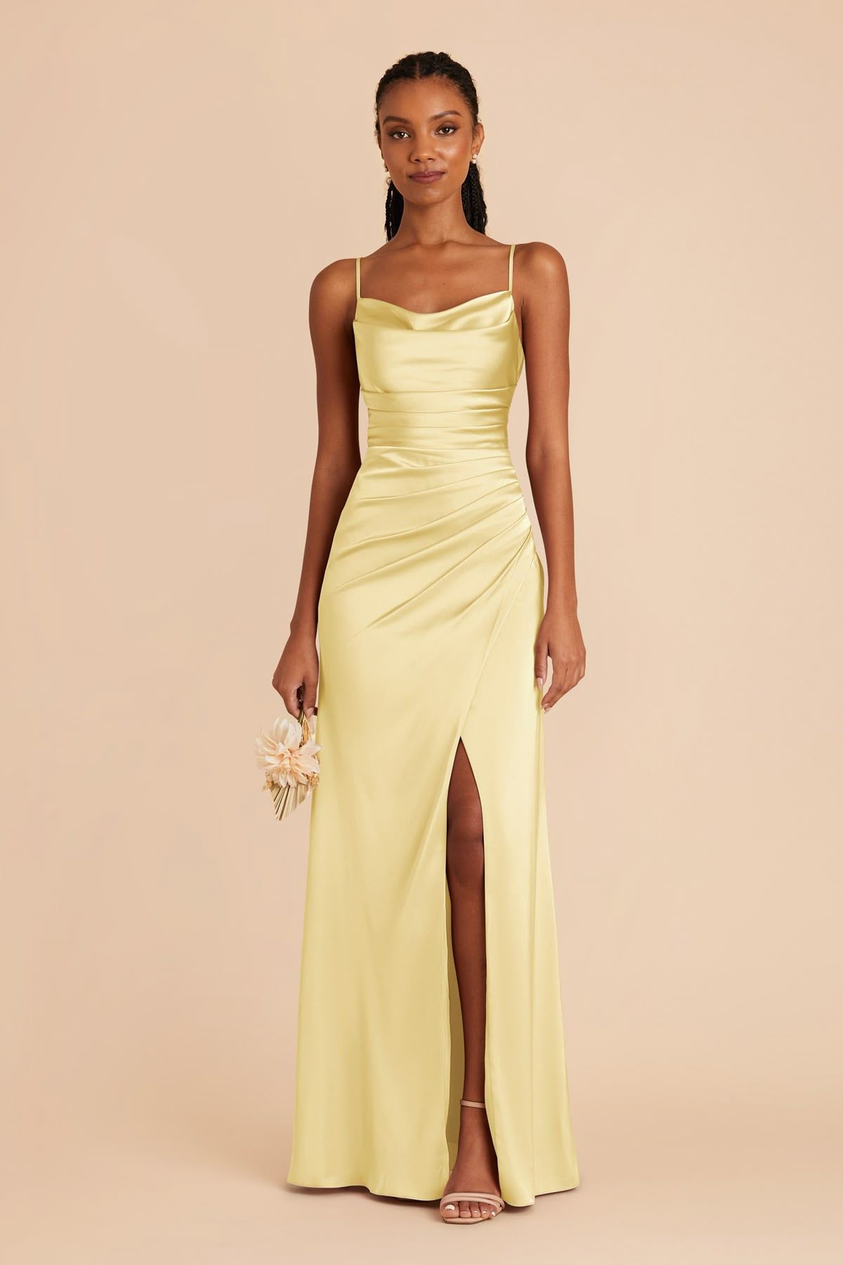 formal dresses_Lydia Matte Satin Dress in Lemon Sorbet | Birdy Grey