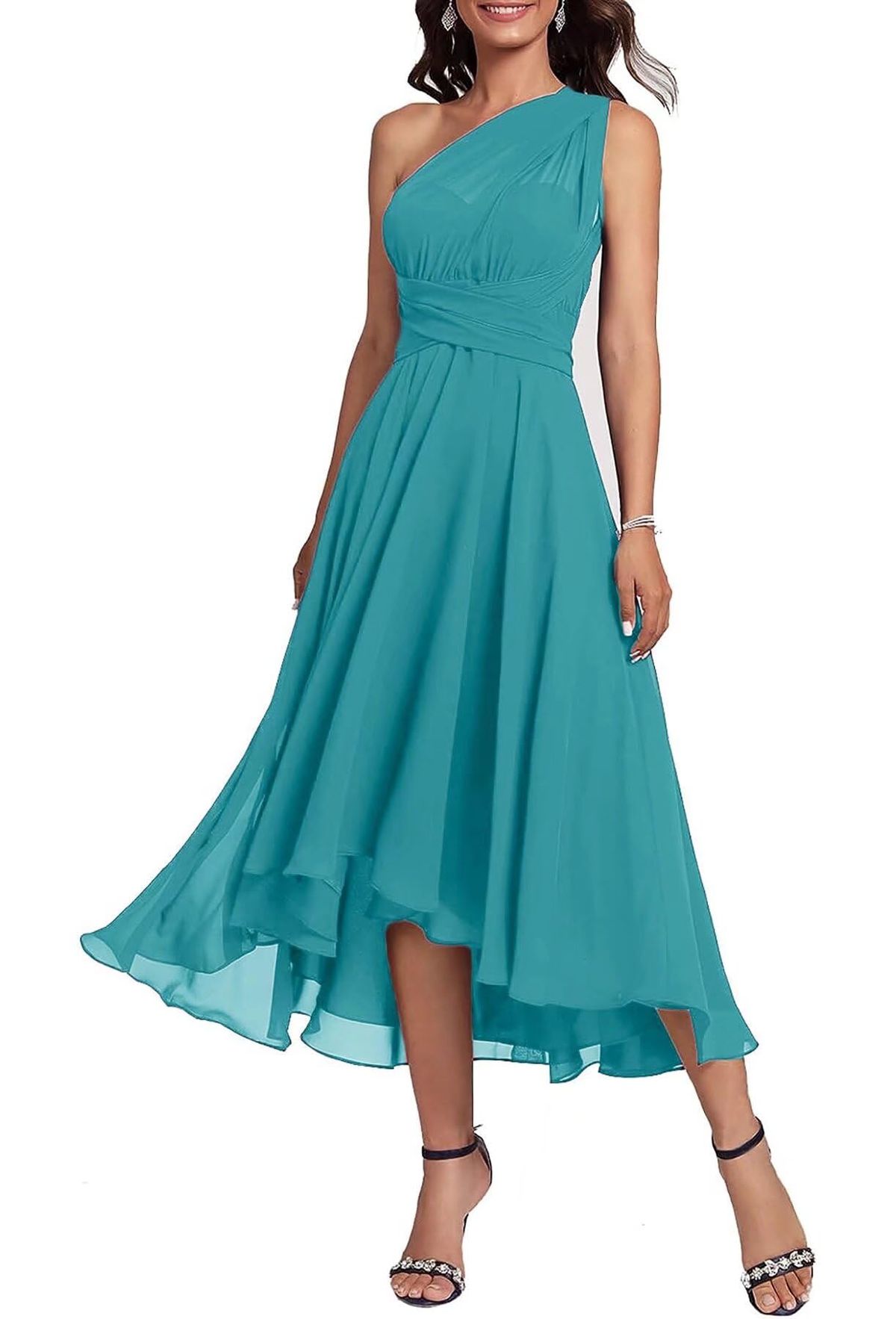 formal dresses_Multi-Way Chiffon Mother of The Bride Dress for Wedding One Shoulder Convertible Formal Evening Gown