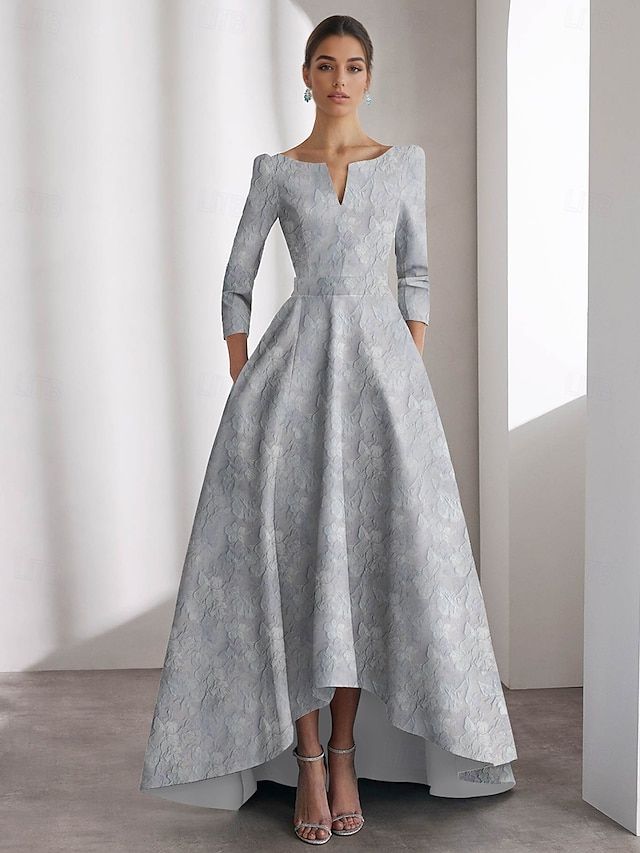 fancy dresses_A-Line Asymmetrical Ankle Length Cocktail Dresses Evening Gown Ball Gown Formal Dress Elegant Vintage Short Sleeve V Neck Wedding Formal Nylon with Floral Print Pocket 2025 - $149.99