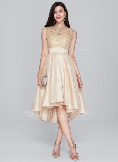 elegant dresses_[€ 173] A-Linien-Kleid Rundhals Vokuhila Taft Tüll Spitze Abiballkleid  - JJ's House