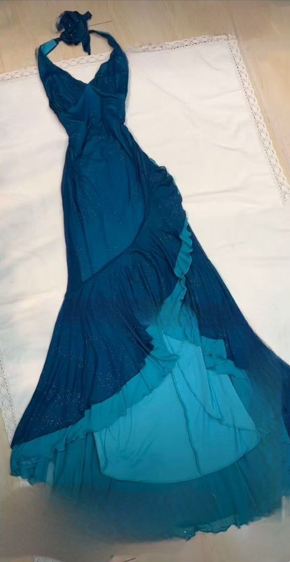 fancy dresses_Blue fashion floral suspender long elegant chiffon ruffled ball gown evening dress party dress gh3391 - Custom Color ( Special instructions for seller ) / US 14