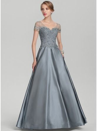 fancy dresses_[€ 267] Robe marquise/princesse col v longueur ras du sol dentelle satiné robe de soirée avec brodé paillettes  - JJ's House