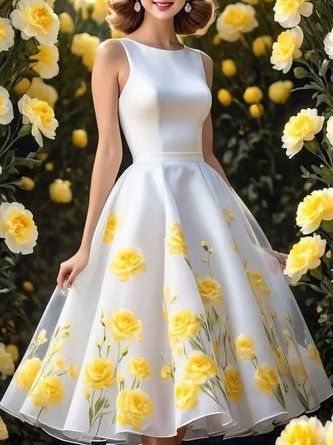 elegant dresses_StyleWe Women Elegant Knee Length Dress High Waist X-Line Crew Neck All Season For Various Formal Occasions