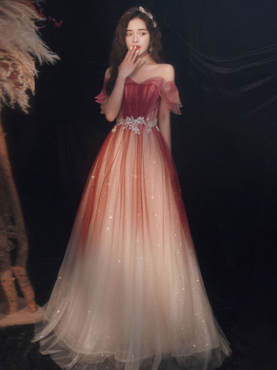 fancy dresses_Burgundy Sequins Long Prom Dress Formal Dress from Little Cute