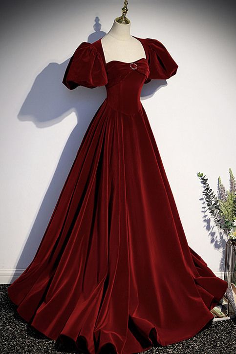 fancy dresses_Burgundy Velvet Long Prom Dress Evening Dress